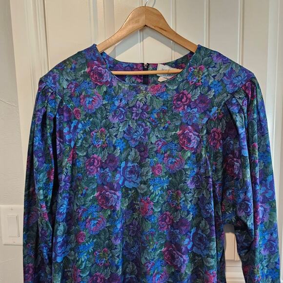 Vintage Drop Waist Dress Women 2X Floral 80s Glam Rock Pleated Festival Cottage - Picture 5 of 9